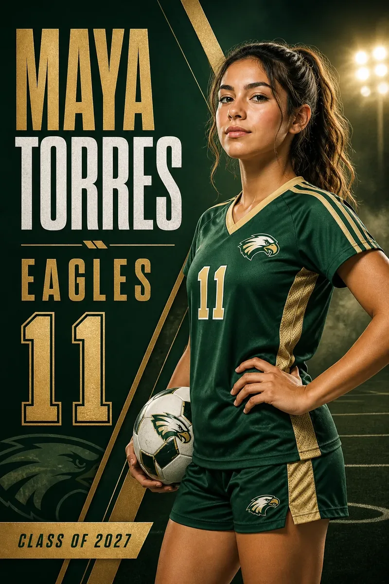 Custom soccer player banner printed on 13oz vinyl